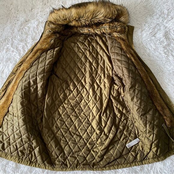 TOPSHOP Brown Parka Quilted Lined Winter Jacket with Faux Fur Trim Size US 6 - Picture 9 of 12